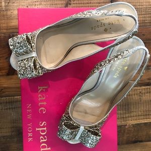 Kate Spade  Charm Platinum Glitter Heels